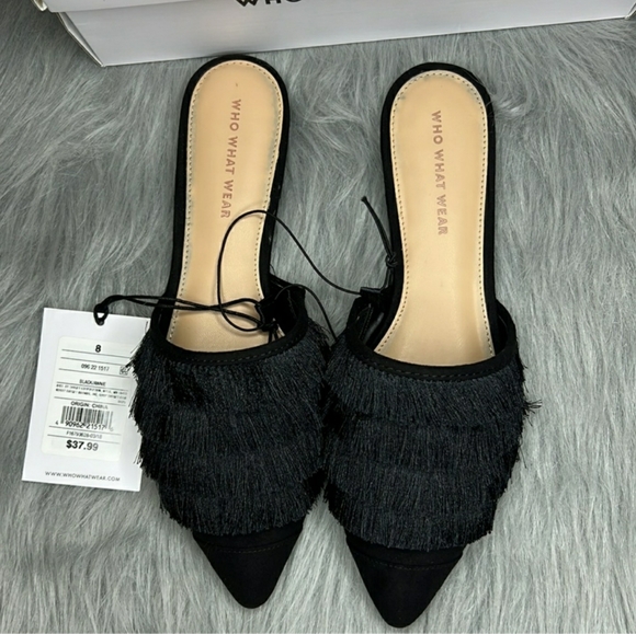 What to Wear, NWT, What to wear black Annie satin tassel mule slip on shoe SZ 8 - Picture 5 of 9